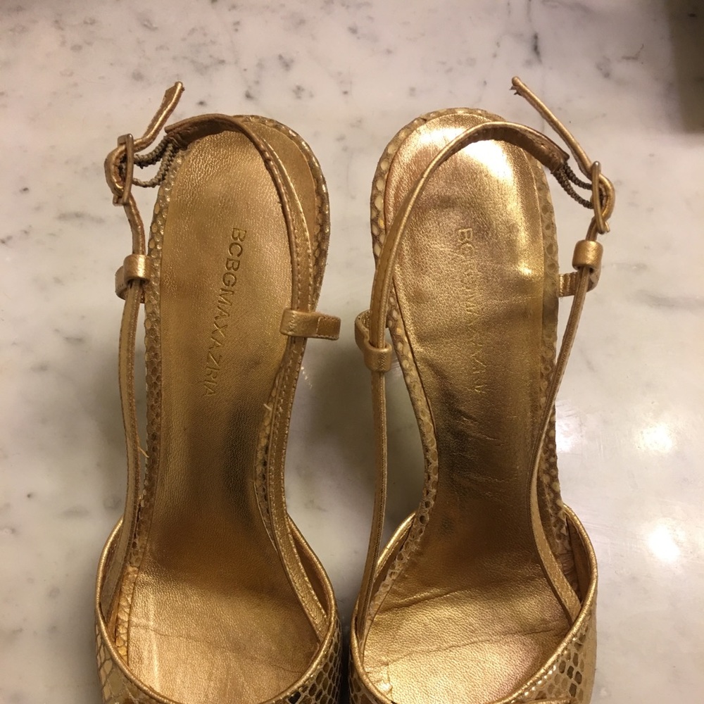 BCBG Max Azria Gold Strappy Heels